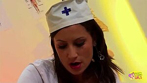 Super hot nurses with big tits play lesbian games