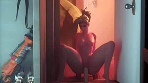 overwatch mercy indulges in intense solo masturbation