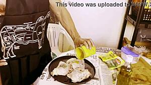 Mature Woman Cooking Homemade Meal While Young Man Fucks Her Pussy in Doggystyle Position