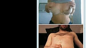 Cute girl helps stranger jerk off on webcam.