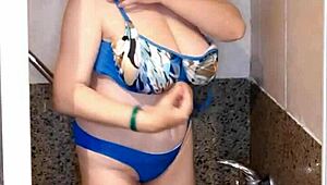 Mariaold shows off her huge natural boobs naked in the shower