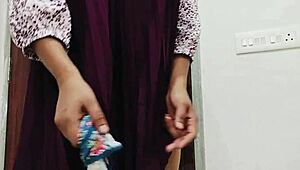 college girl fingers with big eggplant and creams 😍