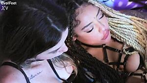 Mean bitches in foot fetish threesome