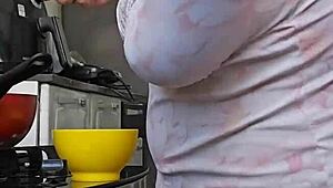 pregnant woman showing off her body in public