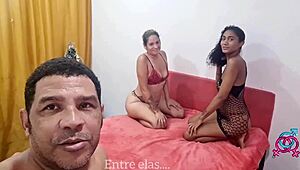 Teen brunette lesbian couple giving ass to the boss on Christmas night in a naughty way