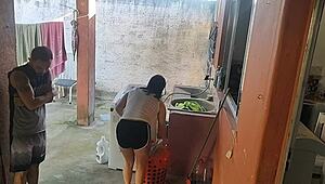 Young Maid Licks And Sucks Big Cock After Wife Leaves!