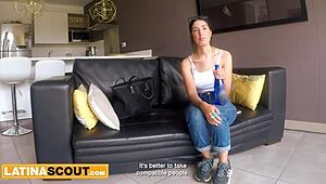 Curvy Colombian teen blows big cock producer at bikini casting