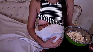 stepmother breastfeeds her adult stepson with taboo lactating tits