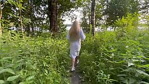 outdoor risky sex with hot blonde in fishnet