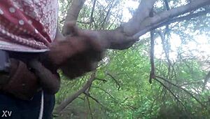 outdoor masturbation session ends with a cum shot in the trees