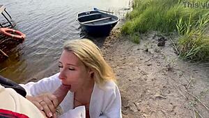 outdoor risky sex with hot blonde in fishnet