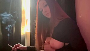 artemisia love: hot solo dildo play while smoking a cigarette