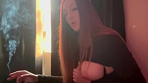 artemisia love: hot solo dildo play while smoking a cigarette