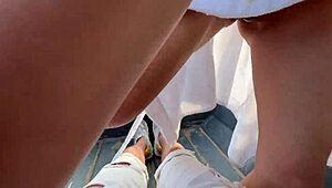 outdoor risky sex with hot blonde in fishnet