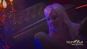 Dirty bitches with ripped clothes performing striptease and licking