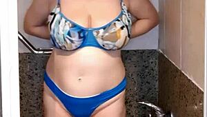 Mariaold shows off her huge natural boobs naked in the shower