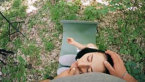 pov bts freeuse jerking on ponytail brunette during her meditation - huge free use facial