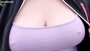 rocio takes a morning walk, provocatively showing off her big tits outdoors 🌞👀