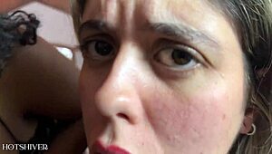 Big tit ebony fucks hard in intense threesome action