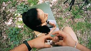 pov bts freeuse jerking on ponytail brunette during her meditation - huge free use facial