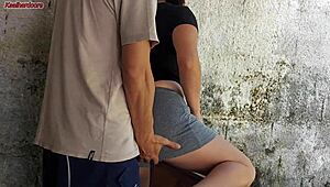 My wife left, and the hot short maid grabbed my cock and slid it inside her right in the living room?