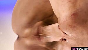 Teen screams in pleasure during first hardcore fuck, tight pussy riding, rough doggystyle, juniper ren orgasm.