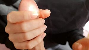 Hot handjob leads to huge cumshot on clothes in pov
