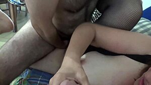 Hairy Claudia bends over wet in the forest for doggystyle.