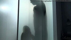 blonde teen feels intense emotions in shower during blowjob and licking