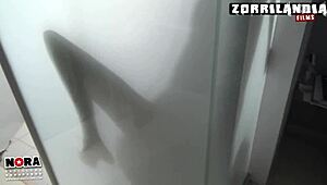 blonde teen feels intense emotions in shower during blowjob and licking