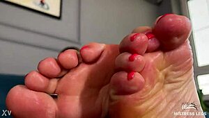 goddess with pink oily soles and toes lazily teases you foot fetish closeup