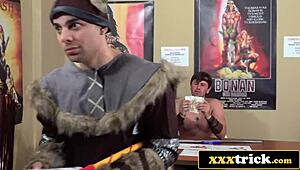 threesome mayhem with an aged tv hero and two obsessed fans