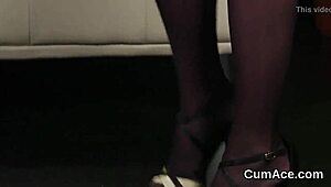 Feisty hottie gets sperm shot on her face sucking all the jizm