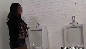 Ebony babe Layton Benton sucks at gloryhole
