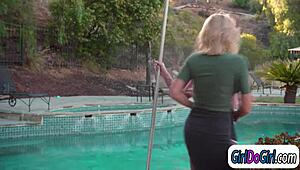 Blonde Wife Cheats With The Hot Poolgirl And Facesitting Her