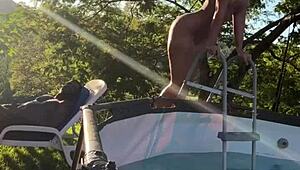 This hot Asian babe is riding that big black cock outdoors on the farm, moaning so loud 😏