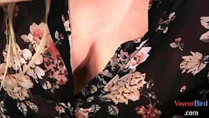 The femdom secretary teases her wanking sub voyeuristically.