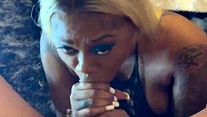 Pretty Ebony Face Sucking Monster Cock Deepthroat