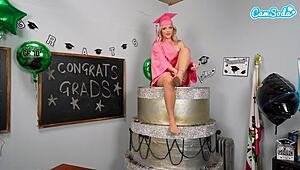 Horny busty college graduate masturbates before party