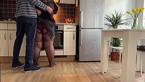 Mother-In-Law Masturbates Her Wet Pussy In The Kitchen And Gets Hot Cum On Her Fat Ass