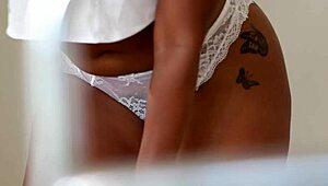 sexy ebony masseuse chanell heart getting horny and rubbing her black clit and pussy in the shower with will pounder?