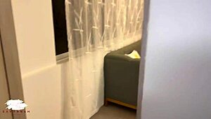 Chubby blonde enjoys young guy in laundry