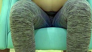 Teen babe teases her sugar daddy during workout photoshoot