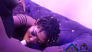 Thick Ebony Babe Fuck Her Girlfriend with Strapon for the First Time Then Share with Her Boyfriend