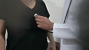 In the hospital, the telugu doctor examines the sexy aunty's boobs intimately