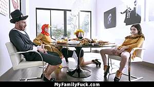 stepfamily hot foursome on dinner table - myfamilyfuck