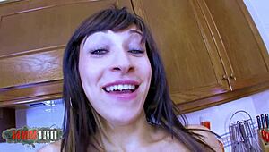 Does Gabrielle Neva's small teen ass look good getting fucked anally in the kitchen with that big cock?