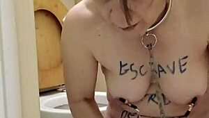 french milf slave humiliates herself in public