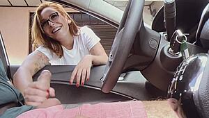 Hot chick jerks me off in the street.