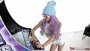 little asian skank with small tits rides a big cock casually